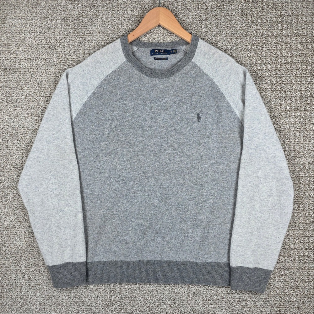 Polo Ralph Lauren Washable Cashmere Sweater Mens XL Gray Raglan Crewneck